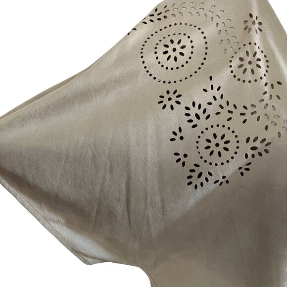 Alya Tan Floral Cut Out Faux Suede Open Cardigan Sz S, Fringe Western Rodeo Boho - Picture 6 of 9